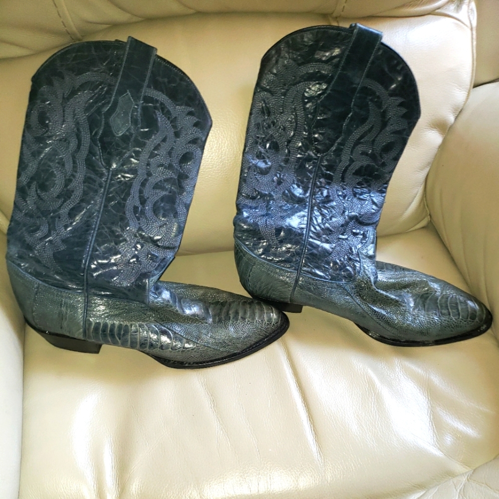 Men's Ostrich blue boots.
